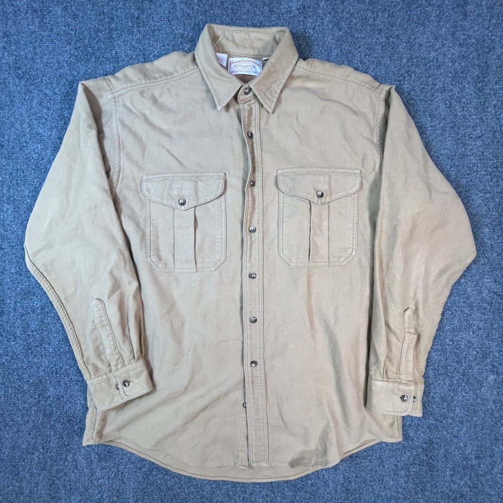 Filson 852 Mens Cotton Suede Finish Shirt Tan Khaki Large Made in USA Workwear